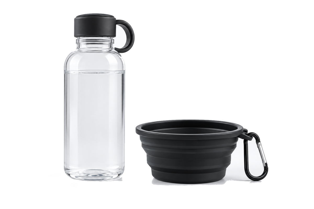 Bouteille d’eau classique et gamelle de voyage séparée